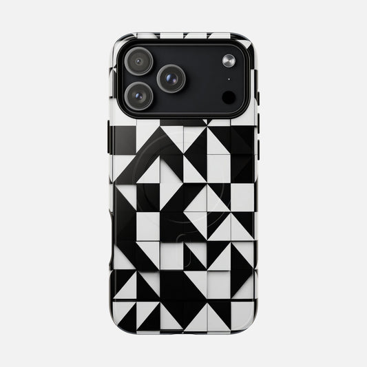 Black & White Geometric Tough Magnetic Phone Case — Modern Optical Pattern iPhone 17 Pro Max Glossy Phone Case