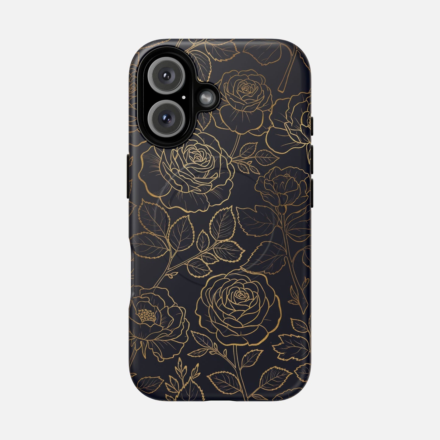Floral Gold Outline Tough Magnetic Case — Elegant Black Rose Phone Cover iPhone 16 Matte Phone Case