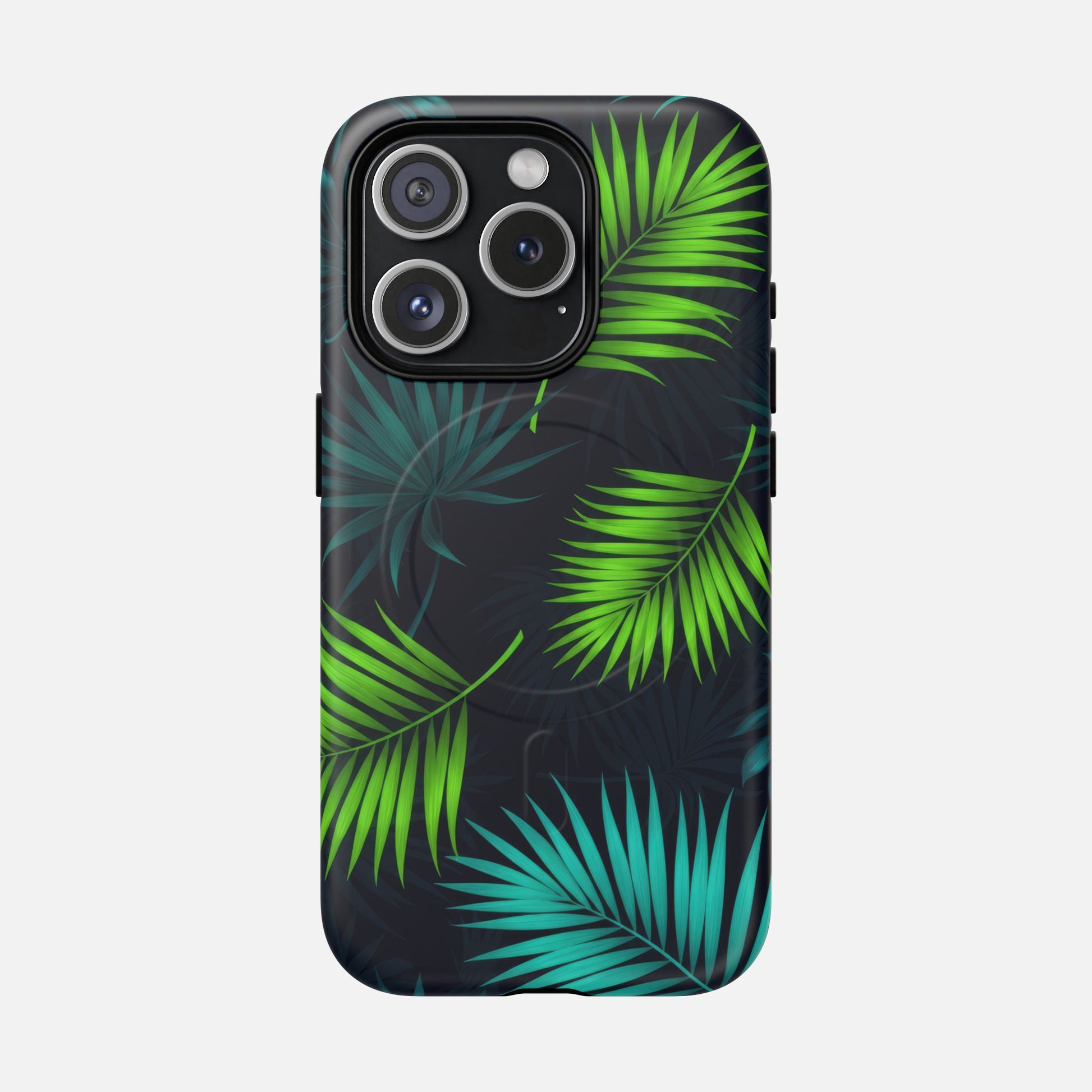 Tropical Palm Tough Magnetic Phone Case — Protective Magnetic iPhone Cover with Green Leaf Design iPhone 15 Pro Matte Phone Case