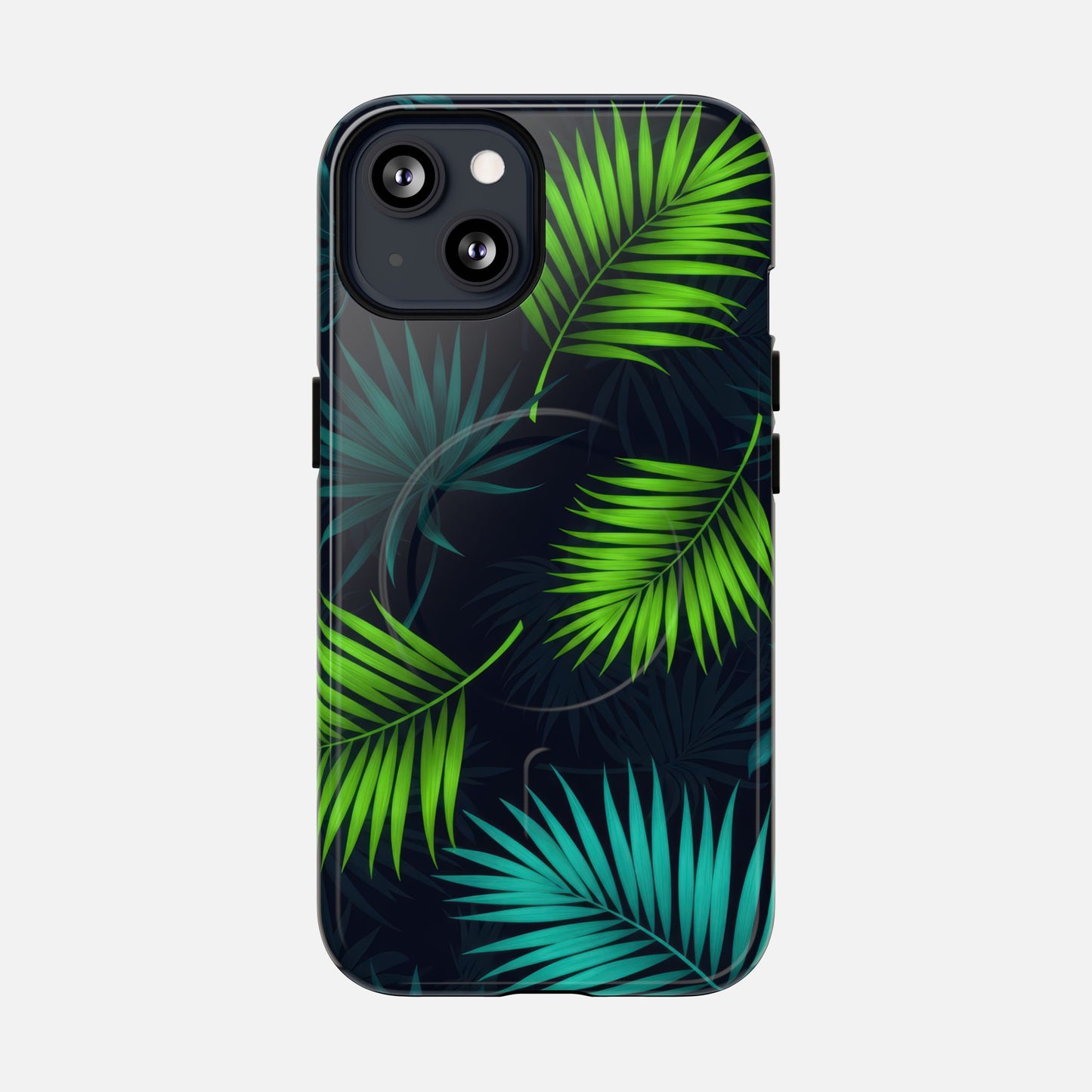 Tropical Palm Tough Magnetic Phone Case — Protective Magnetic iPhone Cover with Green Leaf Design iPhone 13 Glossy Phone Case