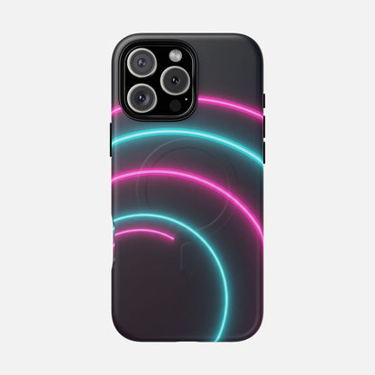 Neon Arc with Pink & Teal Glow iPhone Case — Tough Magnetic | MagSafe Compatible