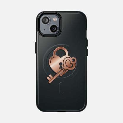 Rose Gold Lock & Key Design iPhone Case — Tough Magnetic | MagSafe Compatible