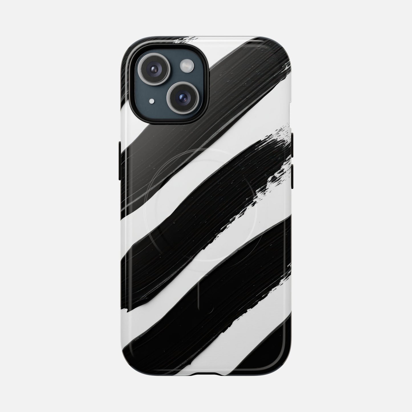 Abstract Black Brushstroke Magnetic Phone Case iPhone 15 Glossy Phone Case
