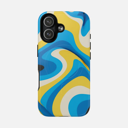 Blue & Yellow Abstract Swirl iPhone Case — Tough Magnetic | MagSafe Compatible