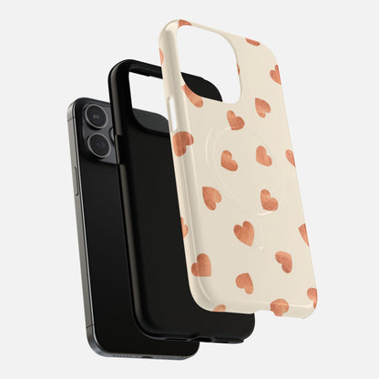 Heart Pattern Peach Watercolor iPhone Case — Tough Magnetic | MagSafe Compatible