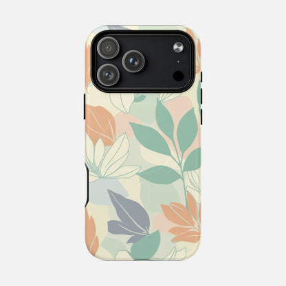 Floral Pastel With Soft Green & Peach Botanical Design iPhone Case — Tough Magnetic | MagSafe Compatible