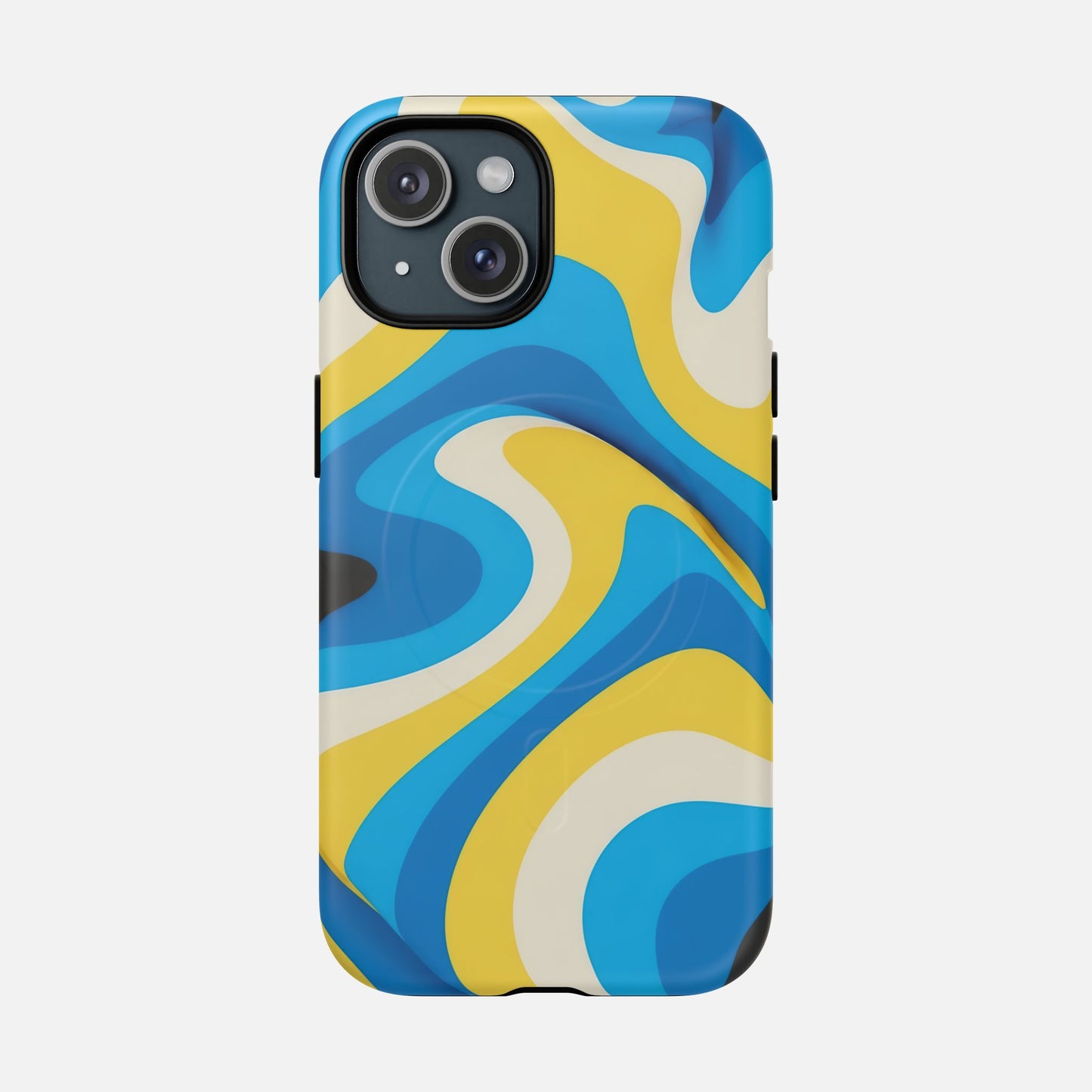 Blue & Yellow Abstract Swirl iPhone Case — Tough Magnetic | MagSafe Compatible