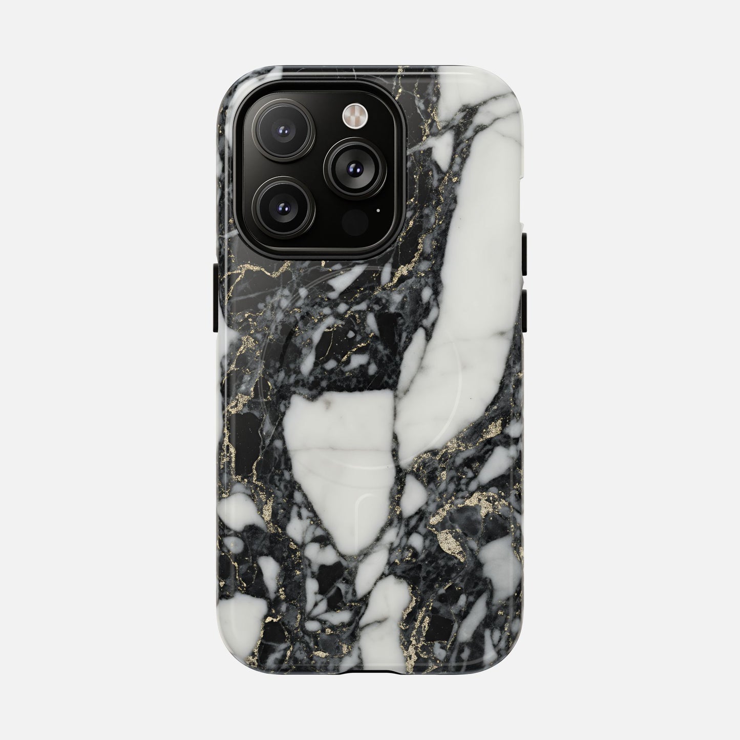 Black and white marble phone case with gold veining, modern and stylish design