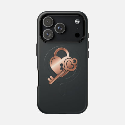 Rose Gold Lock & Key Design iPhone Case — Tough Magnetic | MagSafe Compatible