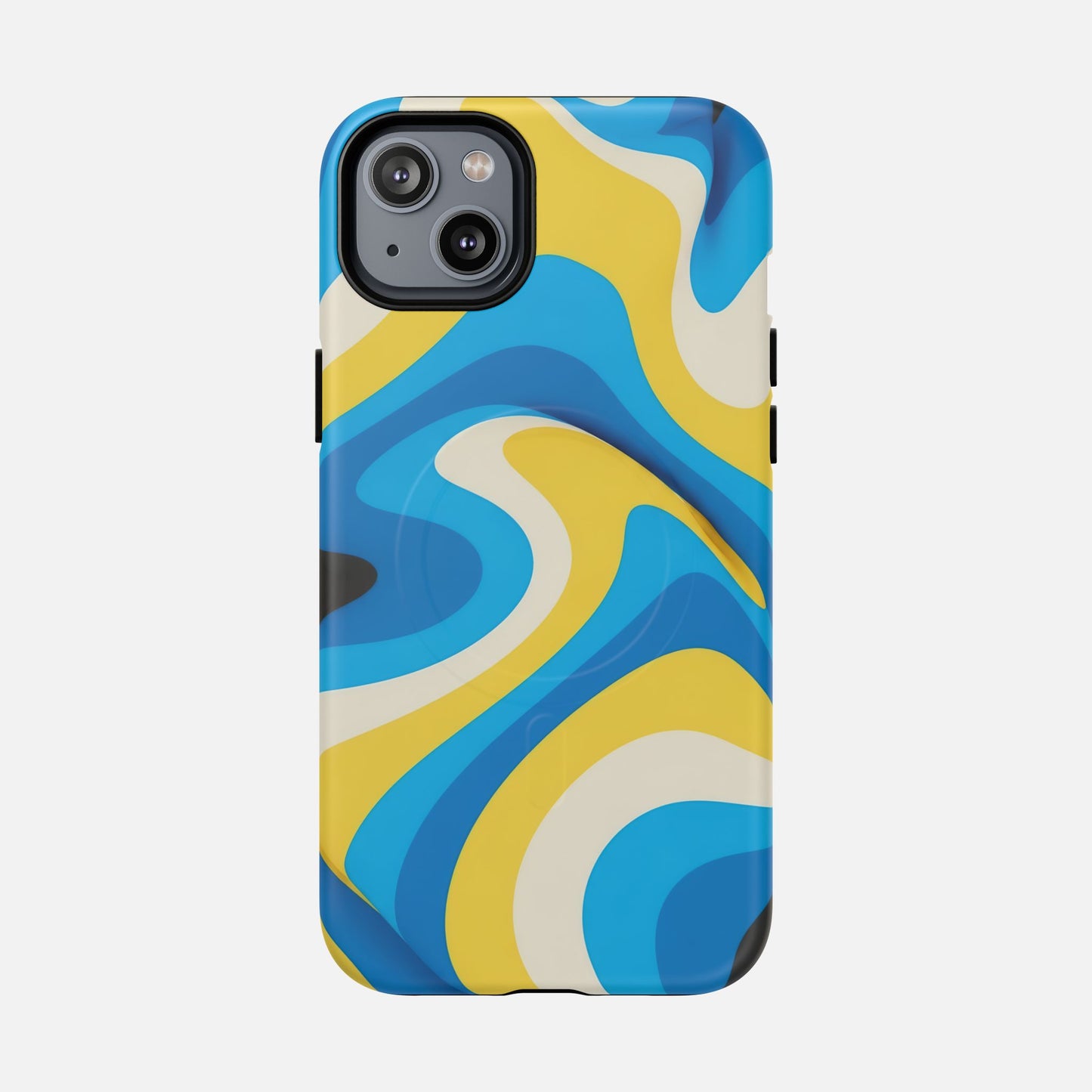 Blue & Yellow Abstract Swirl iPhone Case — Tough Magnetic | MagSafe Compatible
