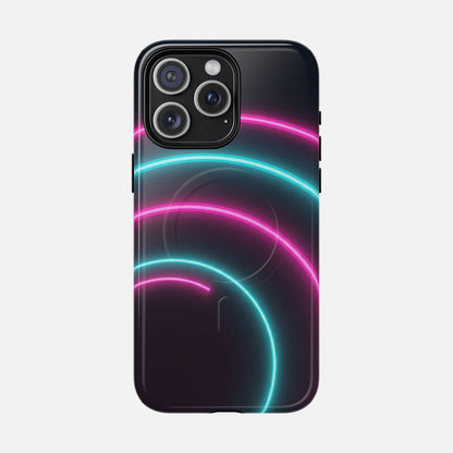 Neon Arc with Pink & Teal Glow iPhone Case — Tough Magnetic | MagSafe Compatible
