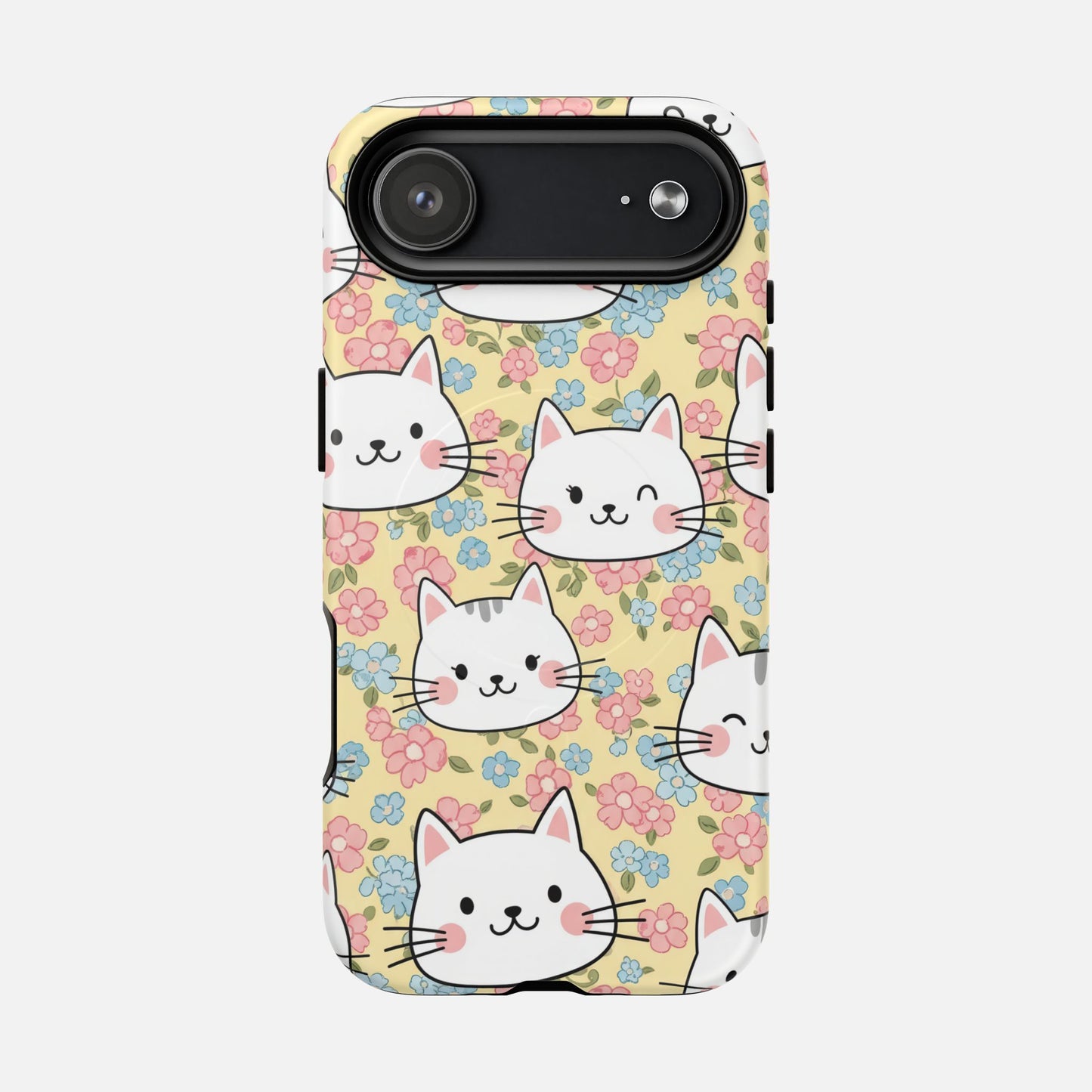 Cute Floral Cat iPhone Case — Tough Magnetic | MagSafe Compatible