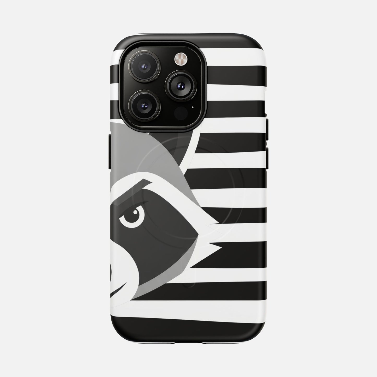 Raccoon Stripe Black & White Animal Design iPhone Case — Tough Magnetic | MagSafe Compatible