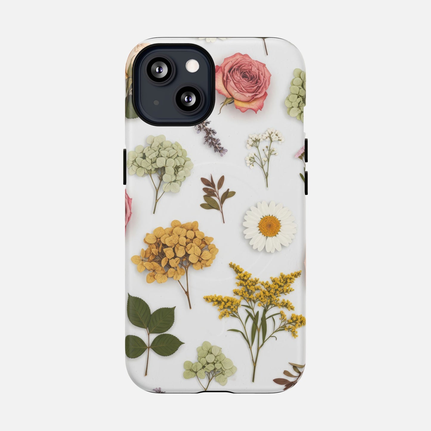 Floral Pressed Flower Tough Magnetic Phone Case — Botanical Dried Flowers Design iPhone 13 Matte Phone Case