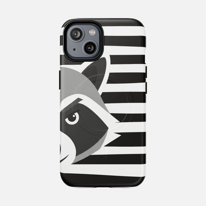 Raccoon Stripe Tough Magnetic Phone Case — Black & White Animal Design iPhone 14 Matte Phone Case