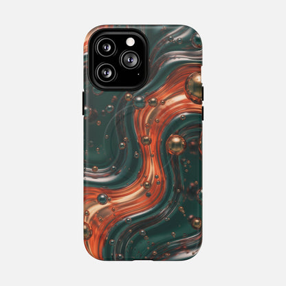Emerald & Copper Liquid Swirl iPhone Case — Tough Magnetic | MagSafe Compatible