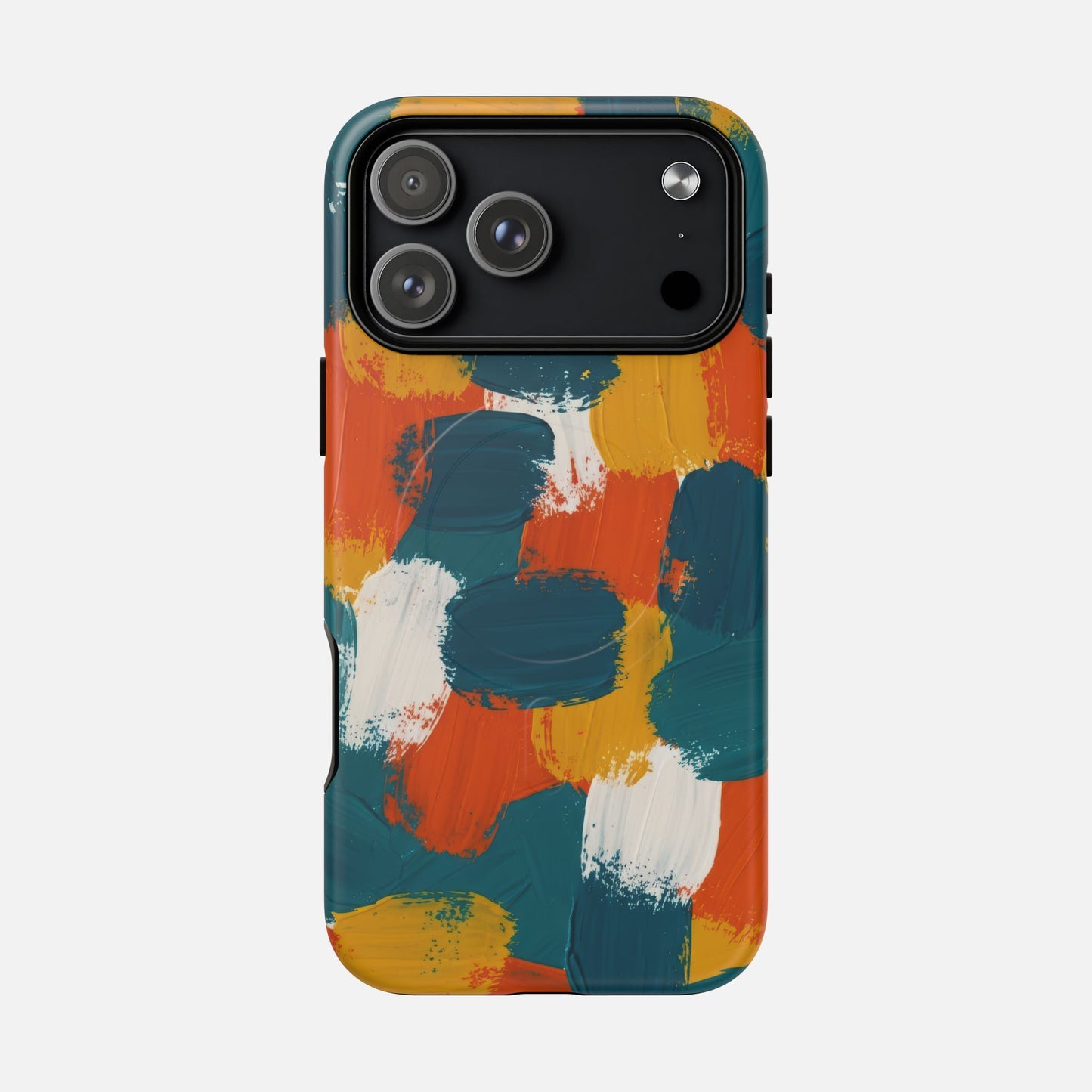 Abstract Brushstroke Colorful Teal, Orange & Mustard iPhone Case — Tough Magnetic | MagSafe Compatible