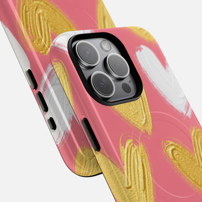Pink Gold & White Heart iPhone Case — Tough Magnetic | MagSafe Compatible