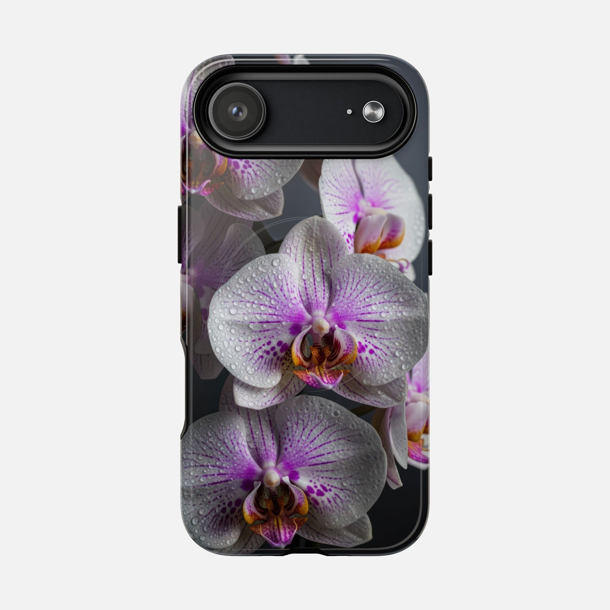 Orchid Bloom Tough Magnetic Phone Case — Waterdrop Floral Protection iPhone 17 Air Glossy Phone Case