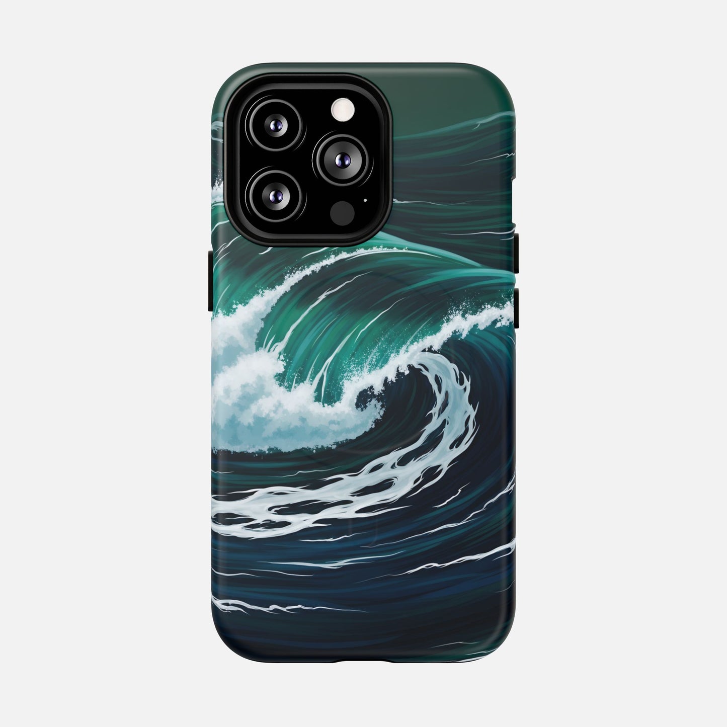 Ocean wave phone case with vibrant teal and navy surf design for iPhone