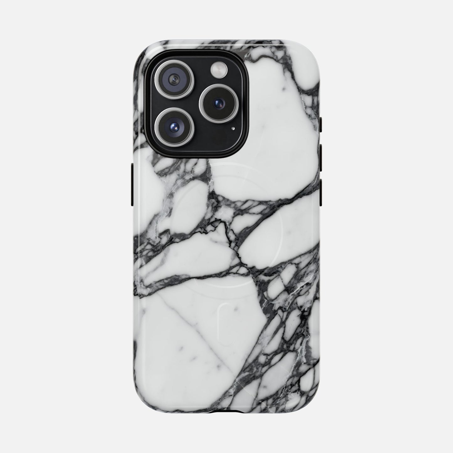 Marble design phone case with black and white veining, modern and protective cover
