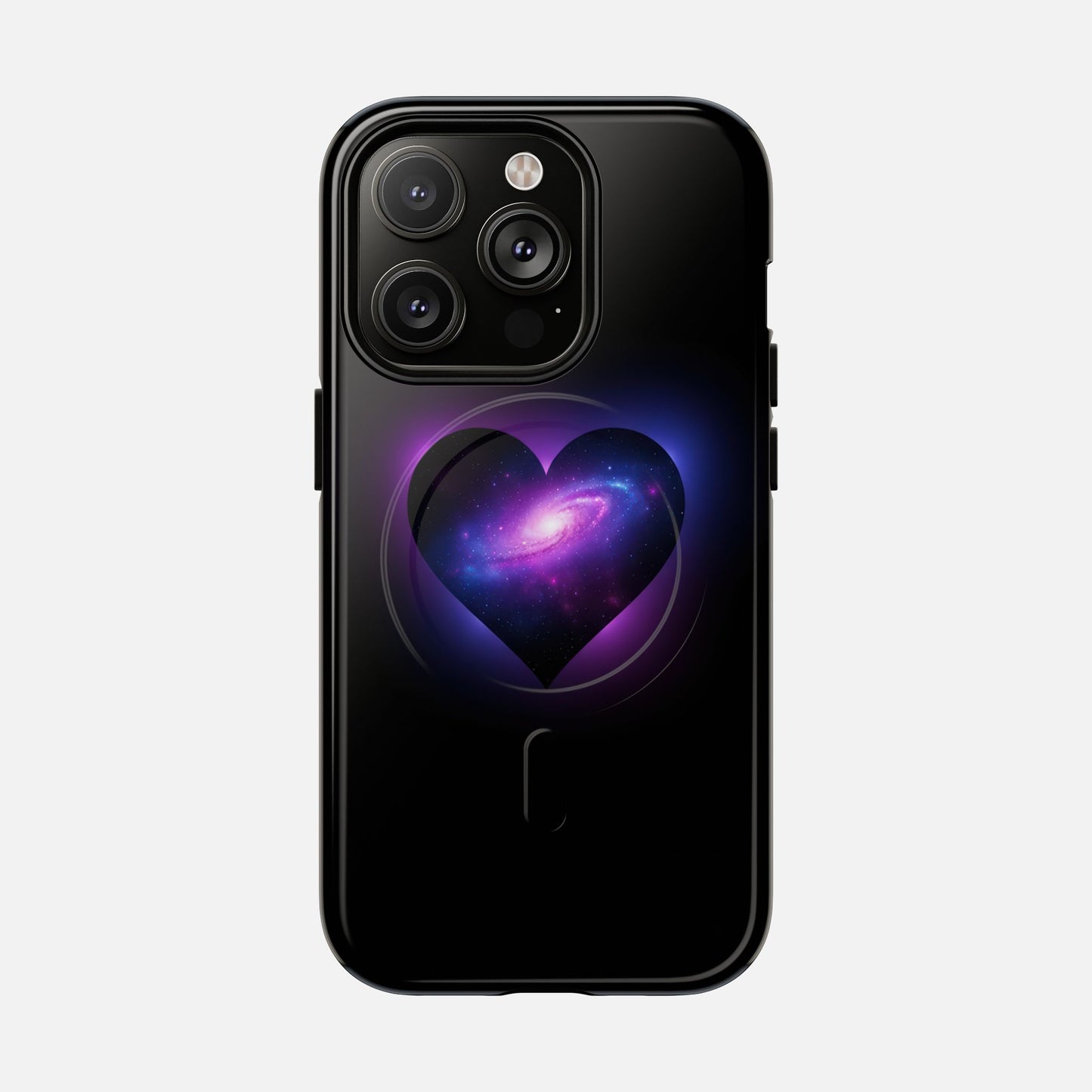 Galaxy Heart Tough Magnetic Phone Case — Magnetic Protective iPhone Cover with Purple Nebula Design iPhone 14 Pro Glossy Phone Case