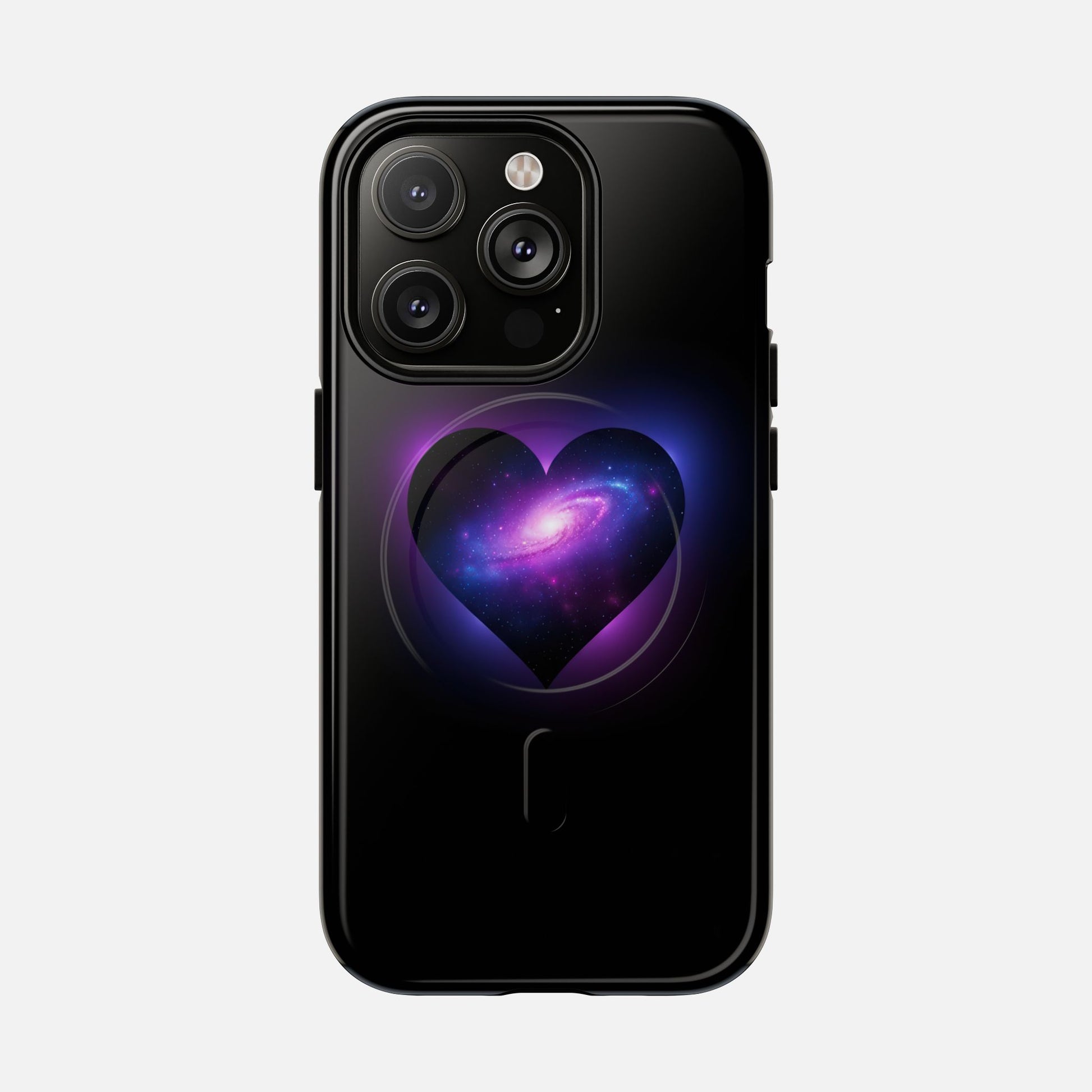Galaxy Heart Tough Magnetic Phone Case — Magnetic Protective iPhone Cover with Purple Nebula Design iPhone 14 Pro Glossy Phone Case