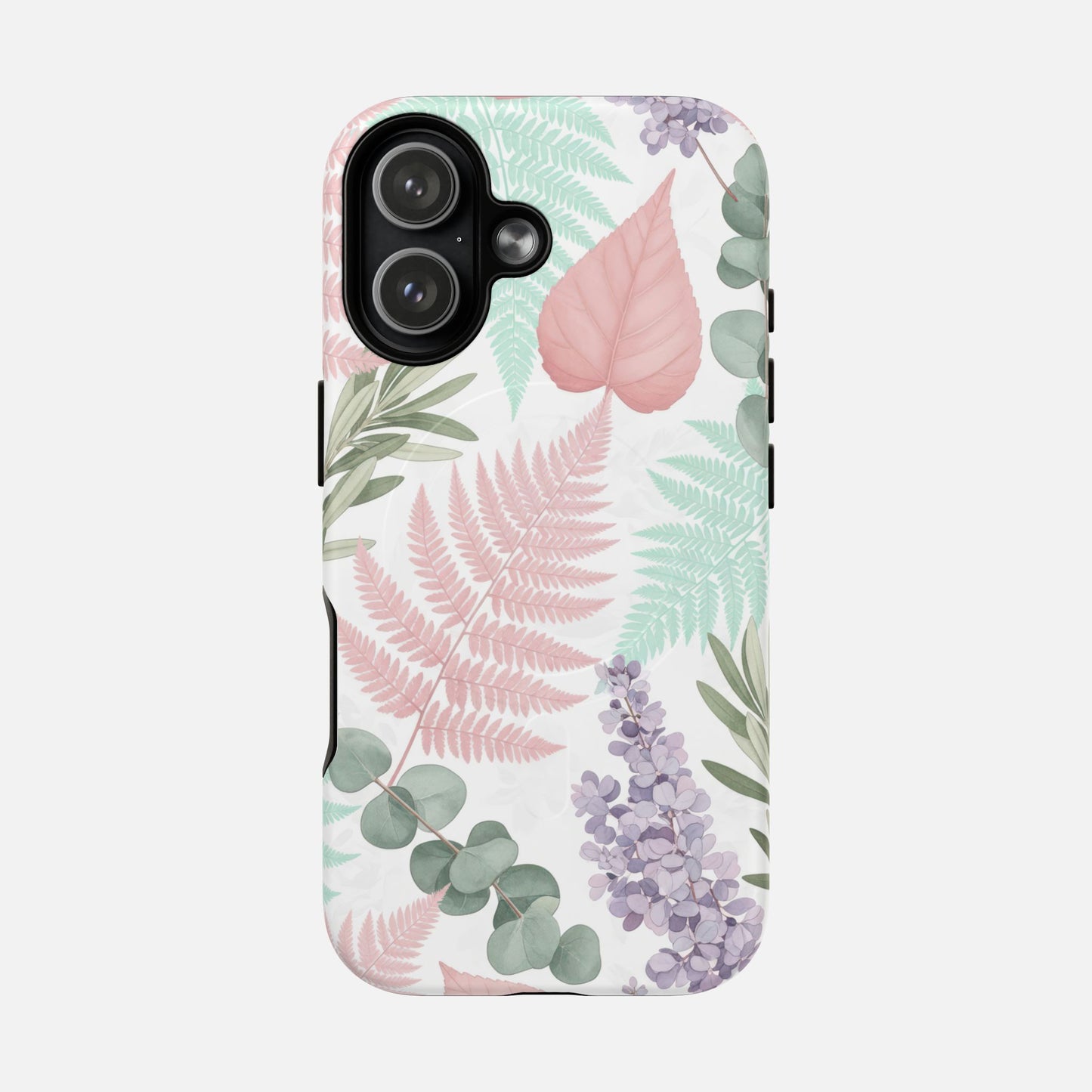 Floral Fern Tough Magnetic Phone Case — Pastel Leaves Protective Cover iPhone 17 Matte Phone Case