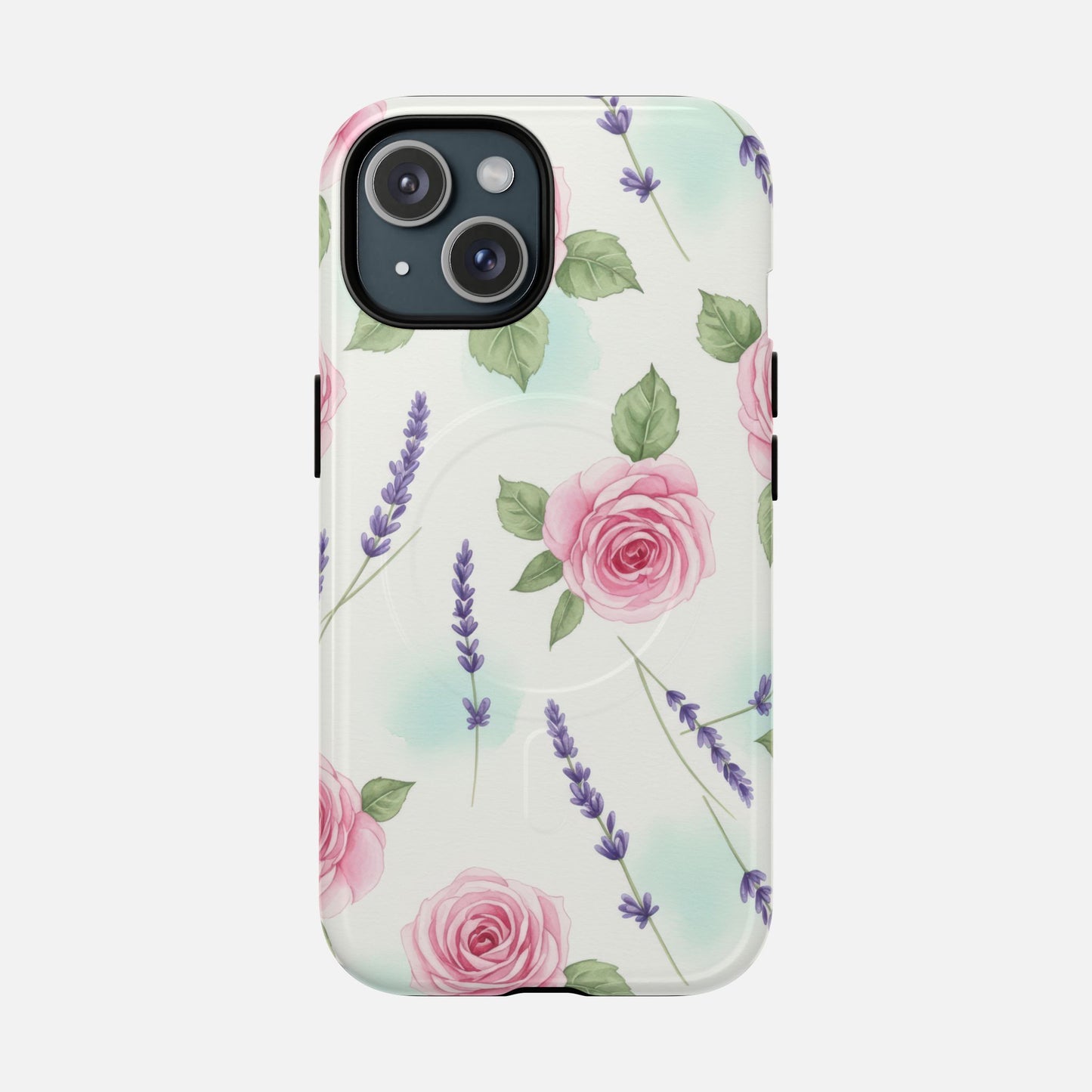 Floral Rose & Lavender Tough Magnetic Phone Case — Protective Magnetic iPhone Cover iPhone 15 Glossy Phone Case
