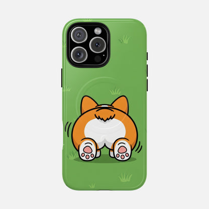 Corgi Butt With Cute Green iPhone Case — Tough Magnetic | MagSafe Compatible