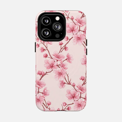 Pink Cherry Blossom iPhone Case — Tough Magnetic | MagSafe Compatible