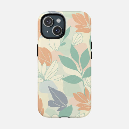 Floral Pastel Tough Magnetic Phone Case — Soft Green & Peach Botanical Design iPhone 15 Matte Phone Case