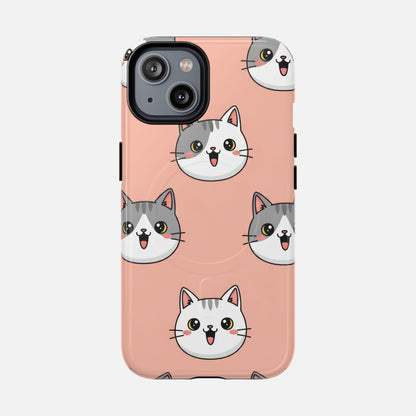 Cute Gray & White Cat iPhone Case — Tough Magnetic | MagSafe Compatible