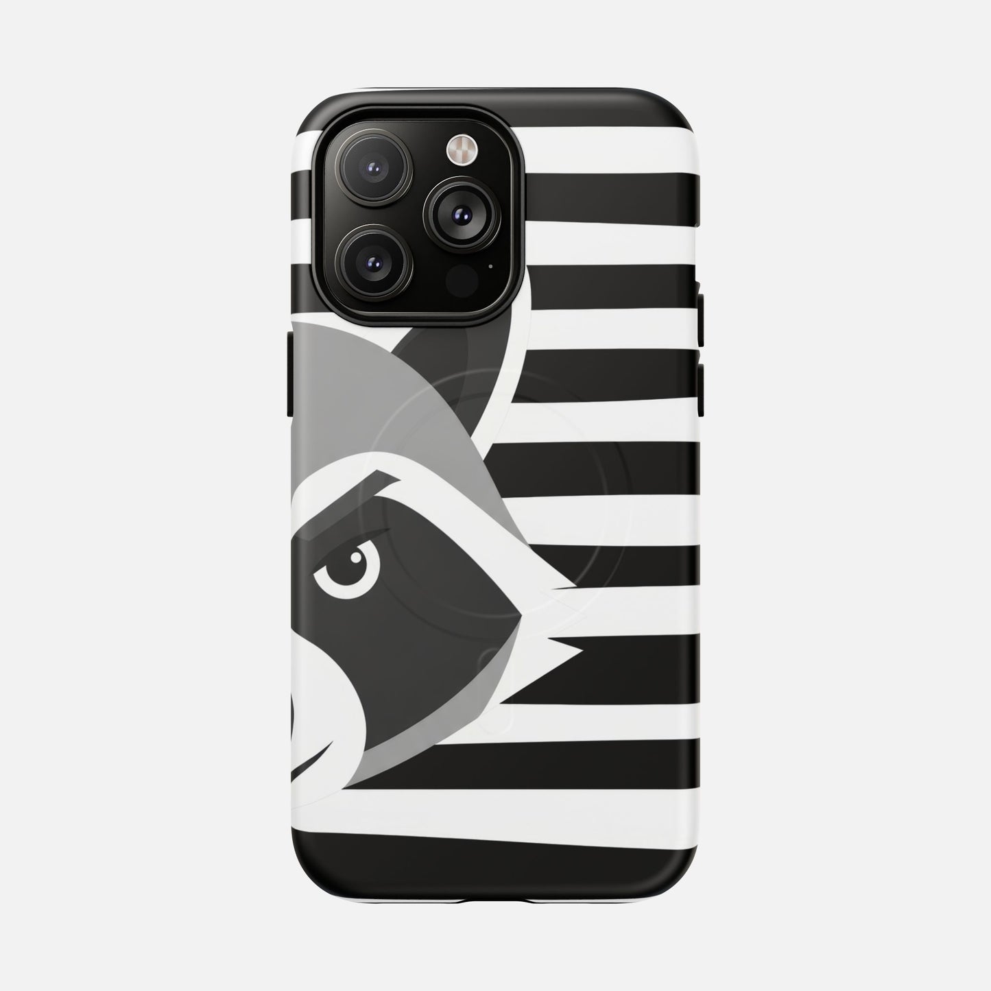 Raccoon Stripe Black & White Animal Design iPhone Case — Tough Magnetic | MagSafe Compatible
