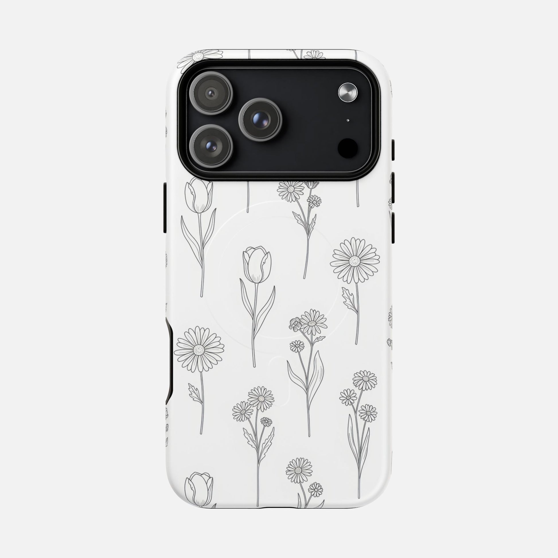 Floral Sketch Tough Magnetic Phone Case — Minimal Black Line Flower Design iPhone 17 Pro Max Matte Phone Case