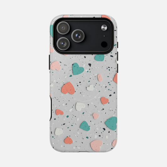 Heart Confetti Tough Magnetic Phone Case — Colorful Terrazzo Love Design