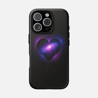 Galaxy Heart Tough Magnetic Phone Case — Magnetic Protective iPhone Cover with Purple Nebula Design iPhone 16 Pro Matte Phone Case