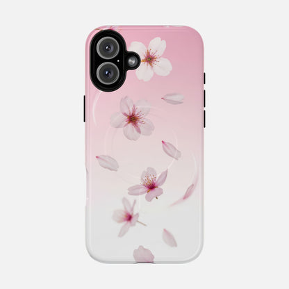Floral Sakura Tough Magnetic Phone Case — Pink Cherry Blossom Design iPhone 16 Plus Glossy Phone Case
