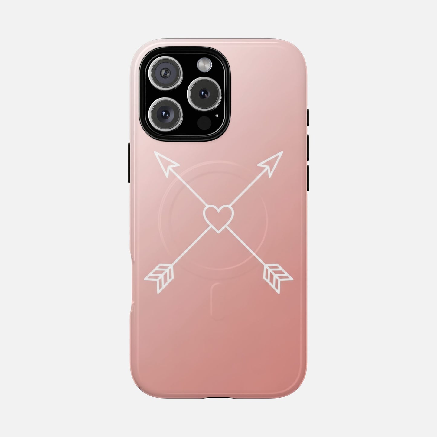 Rose Gold & Heart & Crossed Arrows Design iPhone Case — Tough Magnetic | MagSafe Compatible