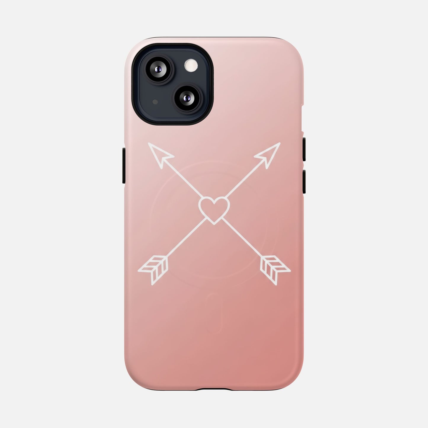 Rose Gold & Heart & Crossed Arrows Design iPhone Case — Tough Magnetic | MagSafe Compatible