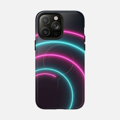 Neon Arc with Pink & Teal Glow iPhone Case — Tough Magnetic | MagSafe Compatible