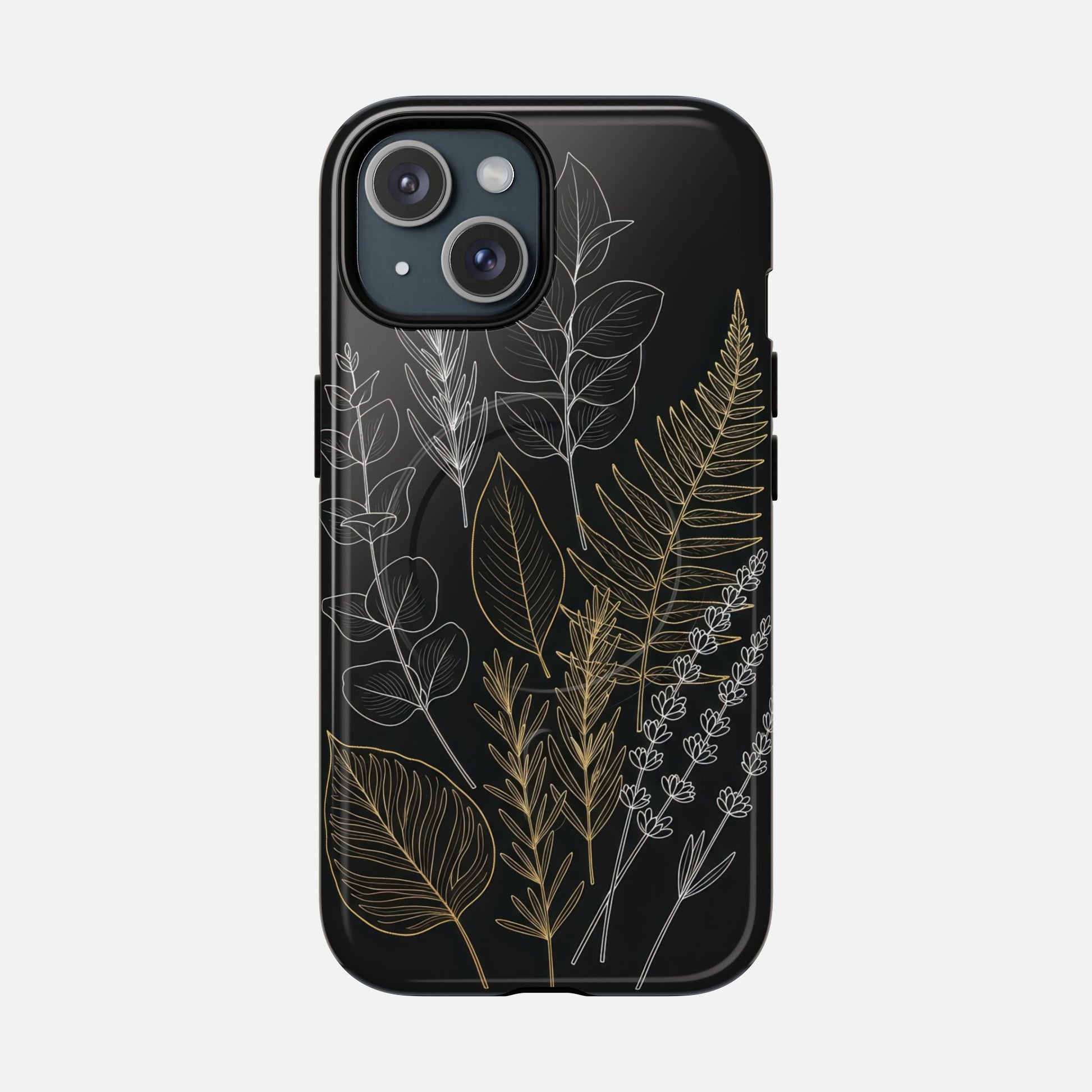 Tough Magnetic Case — Botanical Gold & Silver Fern Phone Cover iPhone 15 Glossy Phone Case