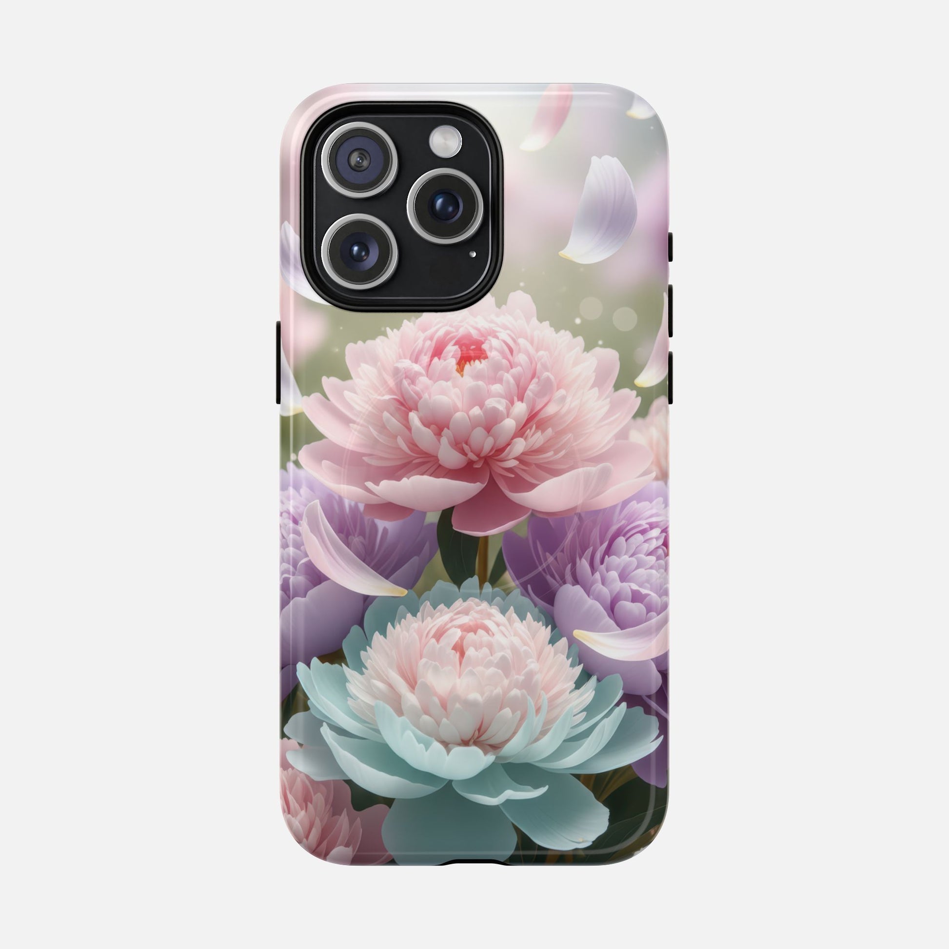Floral Peony Tough Magnetic Phone Case — Pastel Peony Garden Protective Cover iPhone 15 Pro Max Glossy Phone Case