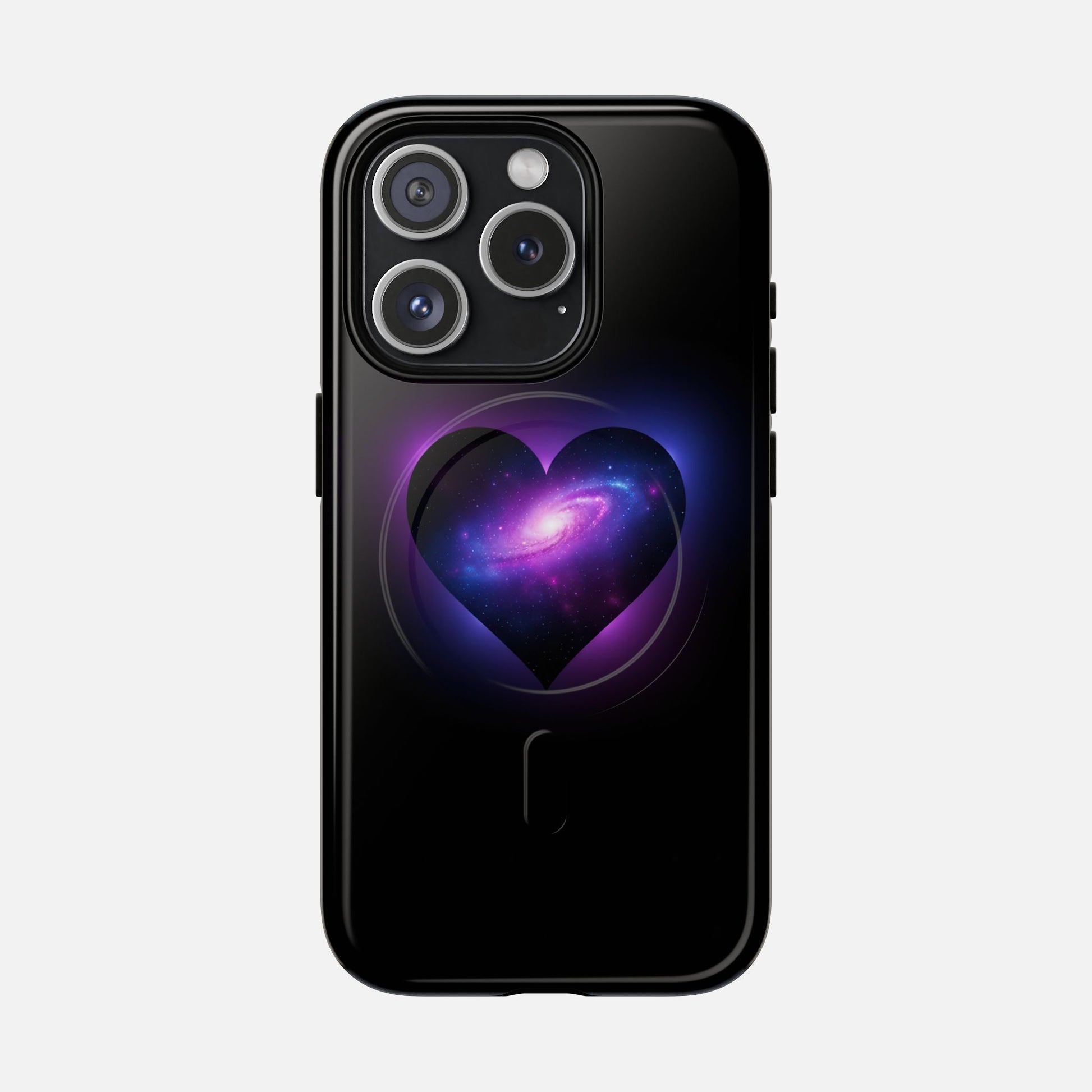 Galaxy Heart Tough Magnetic Phone Case — Magnetic Protective iPhone Cover with Purple Nebula Design iPhone 15 Pro Glossy Phone Case