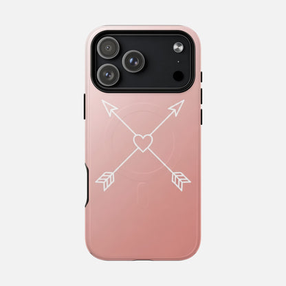 Rose Gold & Heart & Crossed Arrows Design iPhone Case — Tough Magnetic | MagSafe Compatible