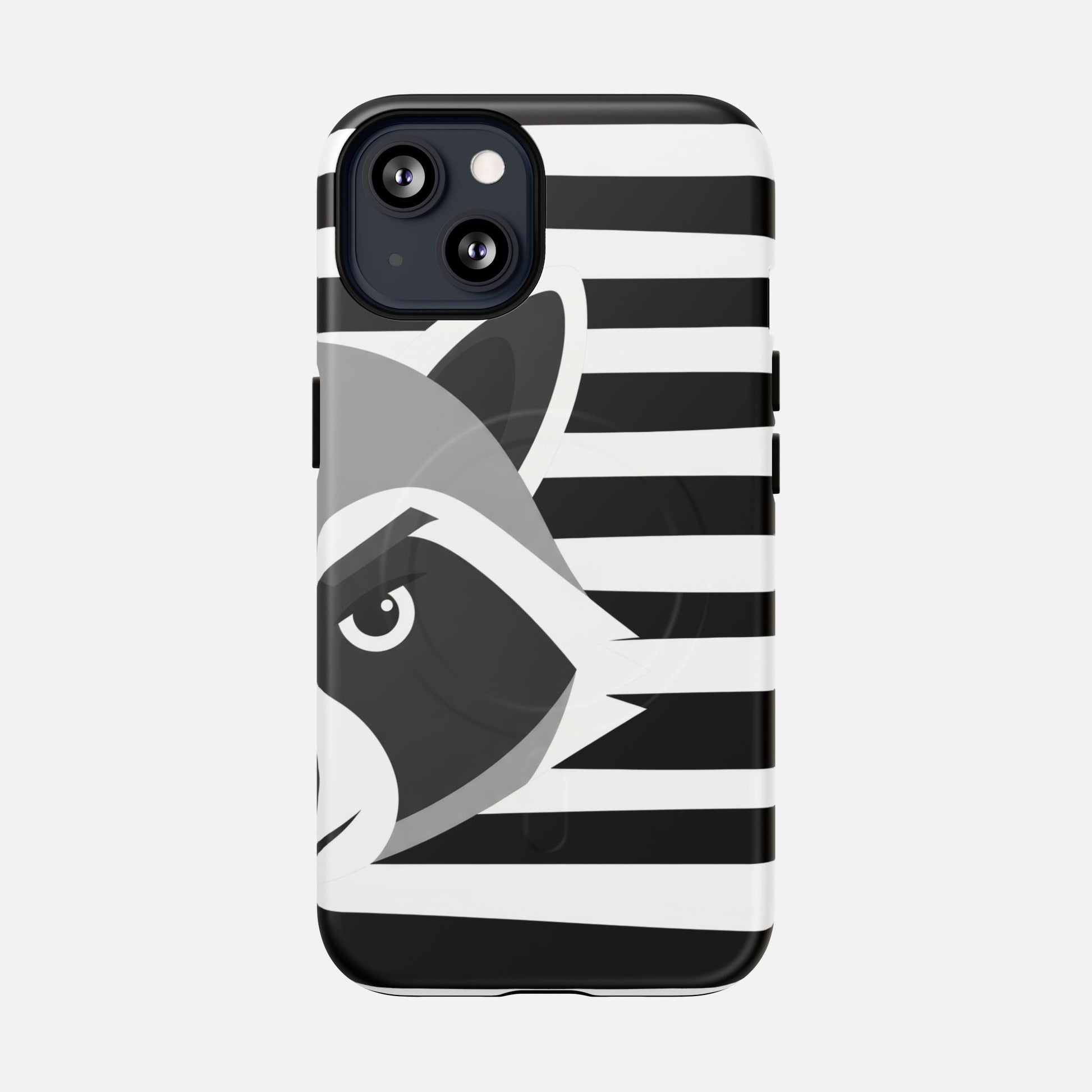 Raccoon Stripe Tough Magnetic Phone Case — Black & White Animal Design iPhone 13 Matte Phone Case