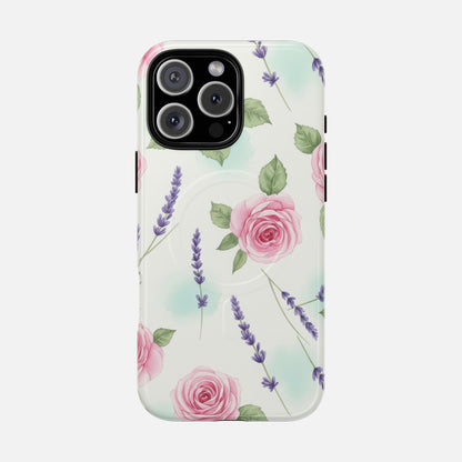 Floral Rose & Lavender Tough Magnetic Phone Case — Protective Magnetic iPhone Cover iPhone 16 Pro Max Glossy Phone Case
