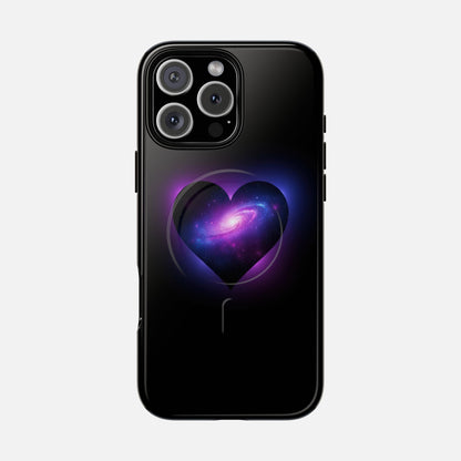 Galaxy Heart Tough Magnetic Phone Case — Magnetic Protective iPhone Cover with Purple Nebula Design iPhone 16 Pro Max Glossy Phone Case