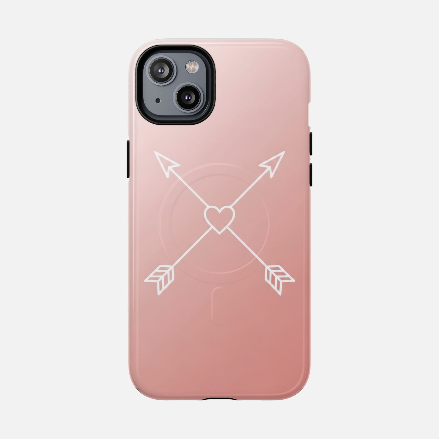 Rose Gold & Heart & Crossed Arrows Design iPhone Case — Tough Magnetic | MagSafe Compatible