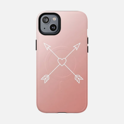 Rose Gold & Heart & Crossed Arrows Design iPhone Case — Tough Magnetic | MagSafe Compatible